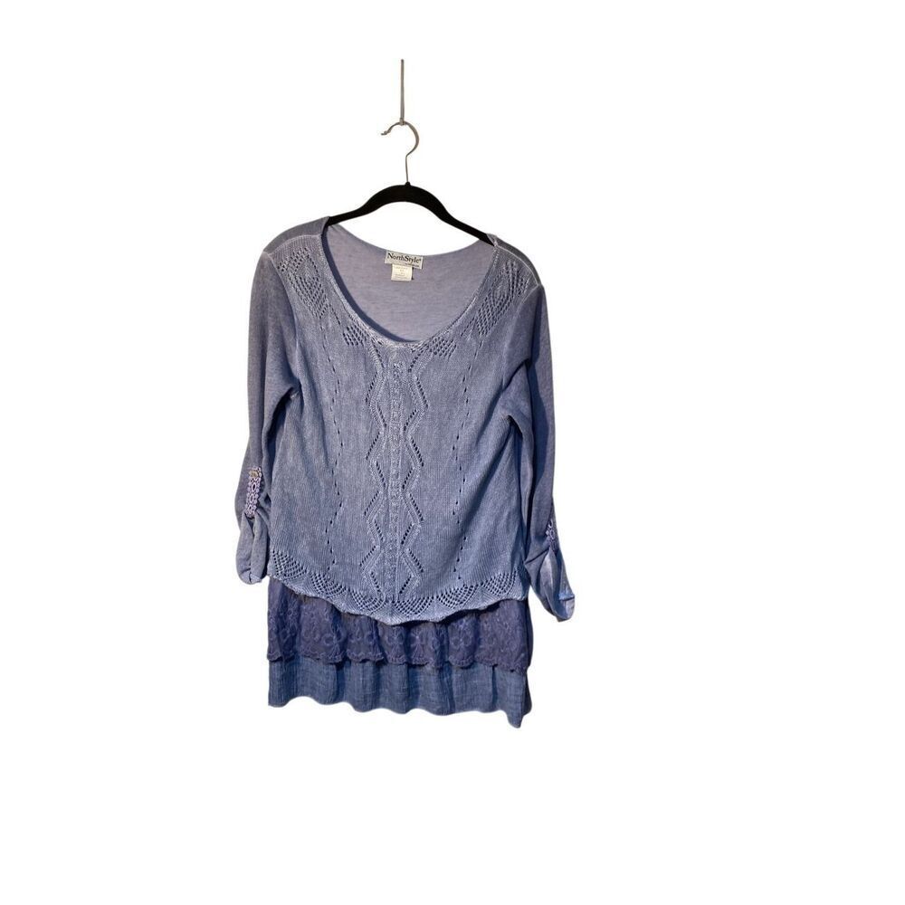 North style women’s mixed media release crocheted sheer sweater, BoHo M